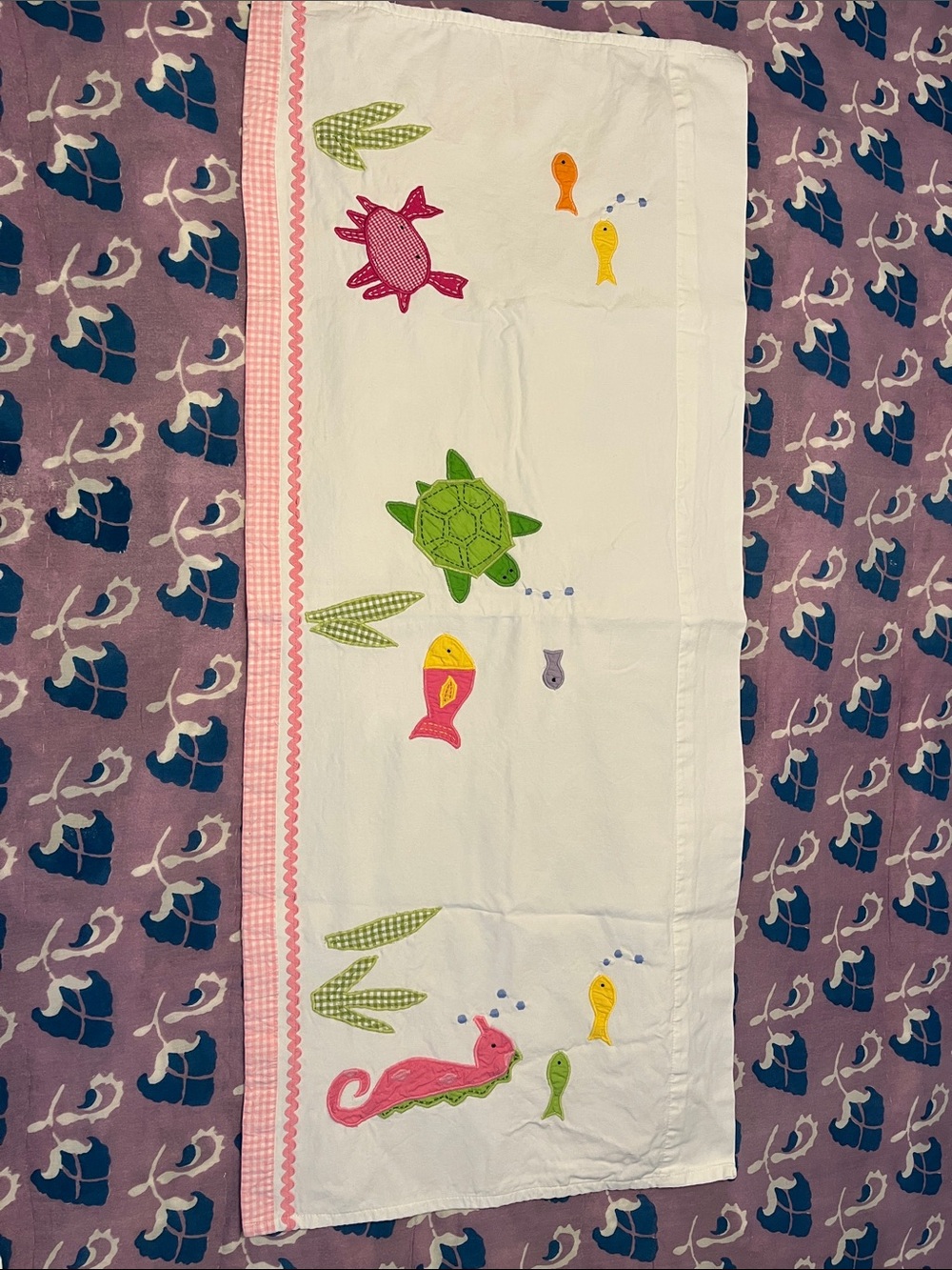 Pottery Barn Kids white cotton ocean theme valance pink gingham & ric rac - Picture 2 of 10